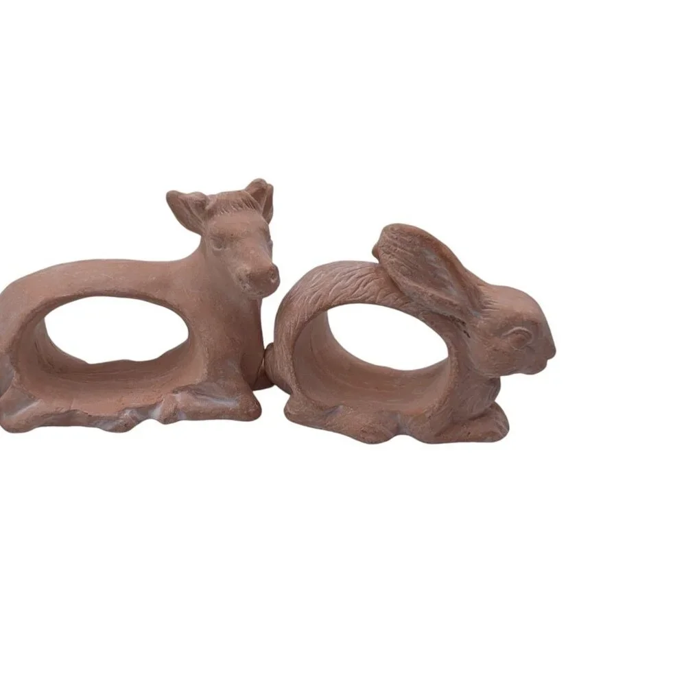 Set of 5 Toyo Terra Cotta Clay Animal Napkin Rings